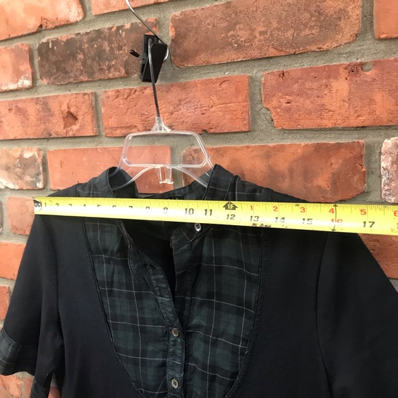 Theory A-Line Stretch Shirt Dress Plaid Mixed Fabric Button Down Fit Flare Midi - Picture 13 of 16